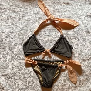 S Victoria Secret peach/gray bikini swimsuit